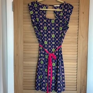 Navy blue shift dress with belt. Size L